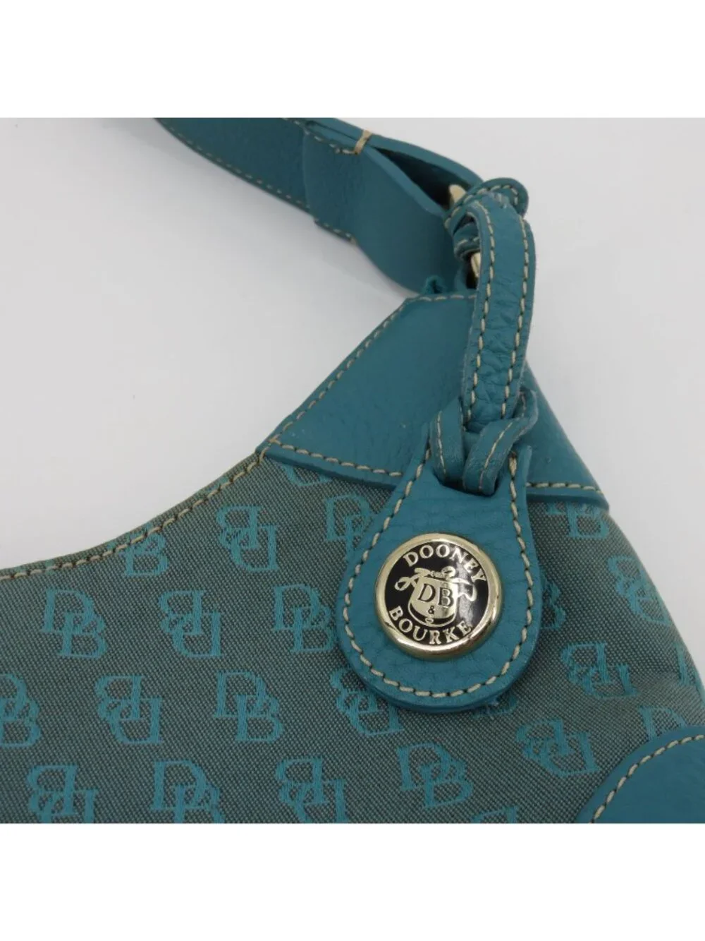 Dooney and Bourke Signature DB Logo Jacquard Hobo Shoulder Bag Blue Leather Y2K